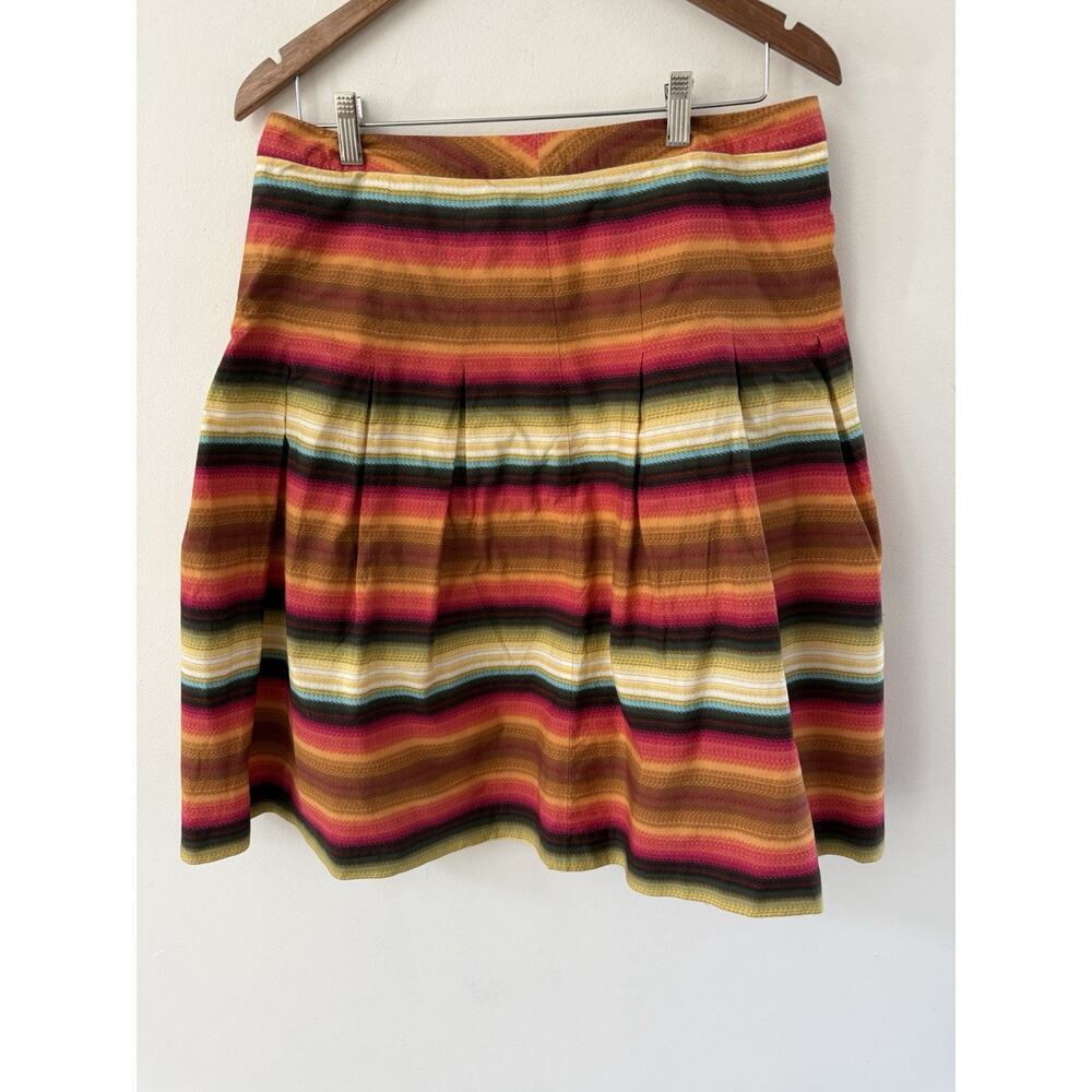 Talbots Womens Pleated A Line Skirt Cotton Striped Size 14 Southwestern Boho